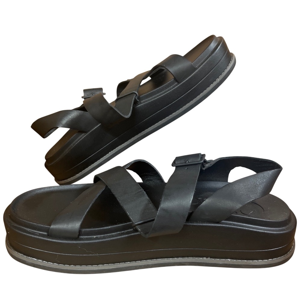 Chaco Townes Midform Sandals Womens 10 Black Good Leather Platform Strappy